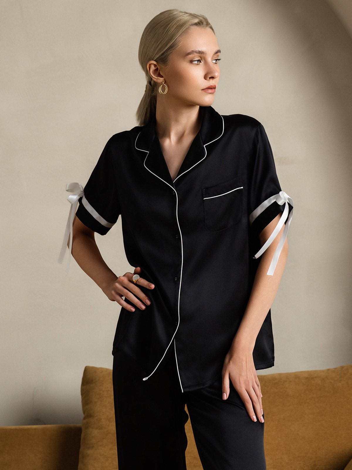 Pure Silk Short-Sleeved Pants Pajama Set