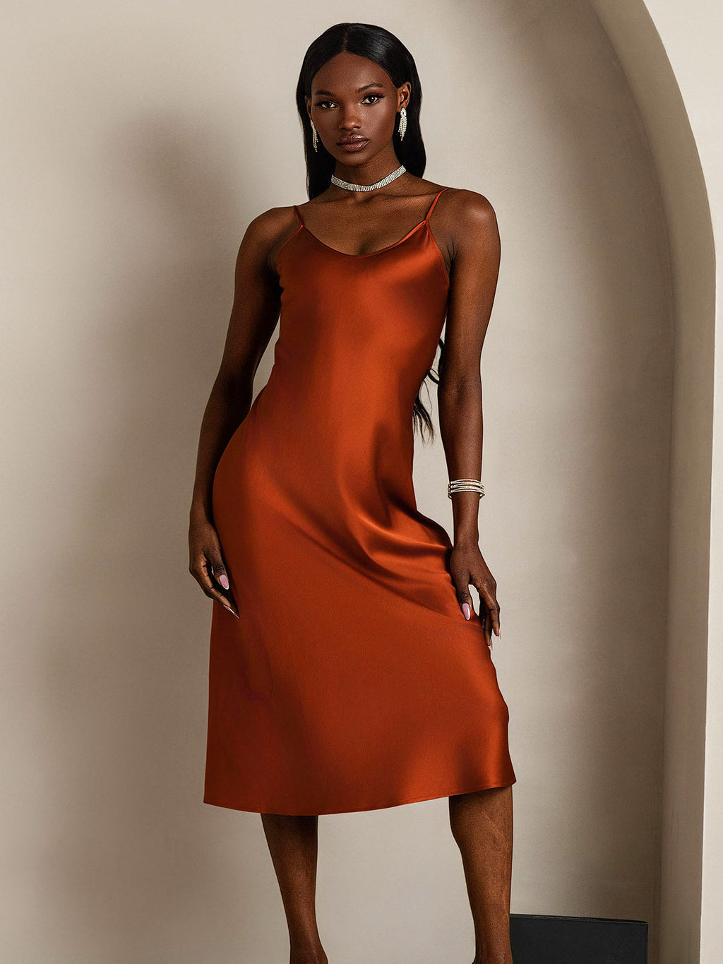 Pure Silk Spaghetti Strap Midi Nightgown