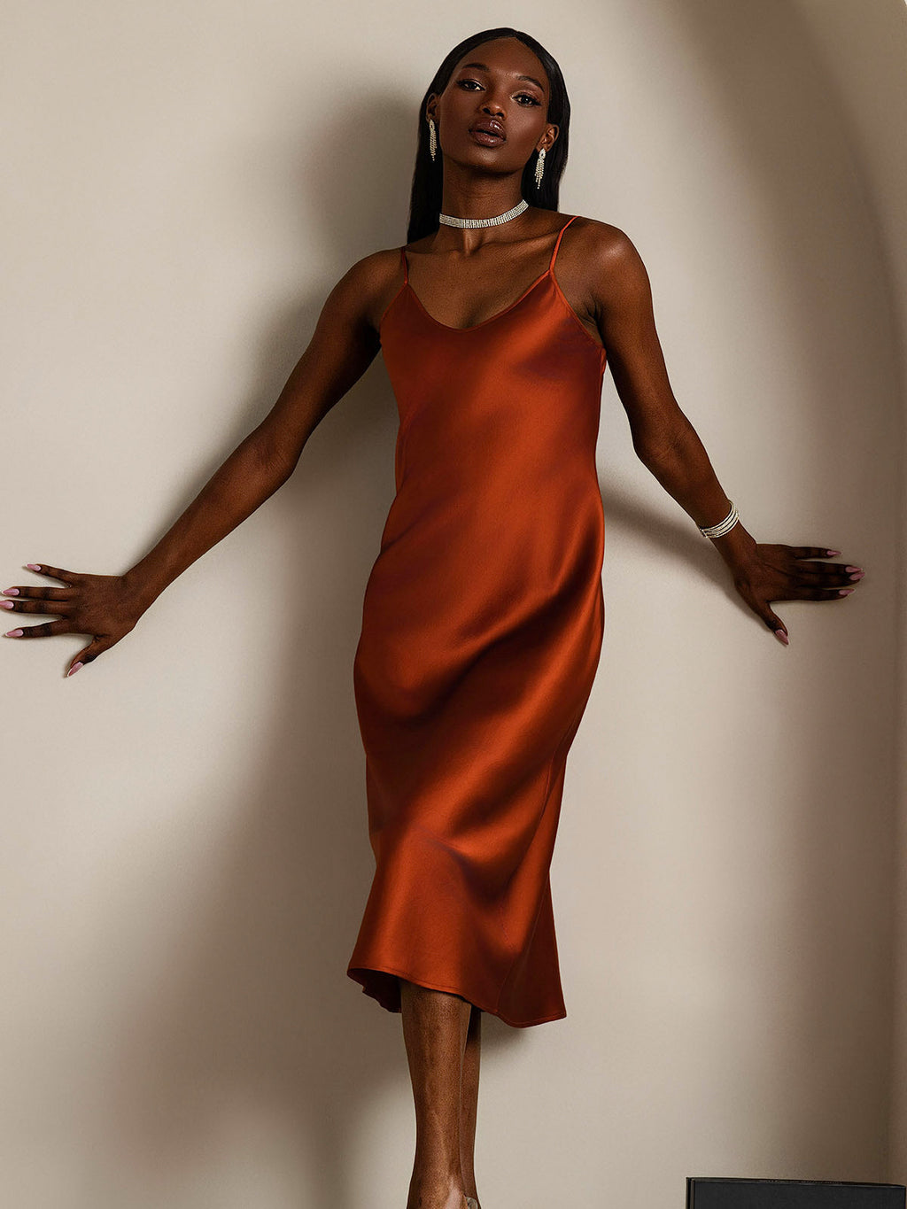 Pure Silk Spaghetti Strap Midi Nightgown