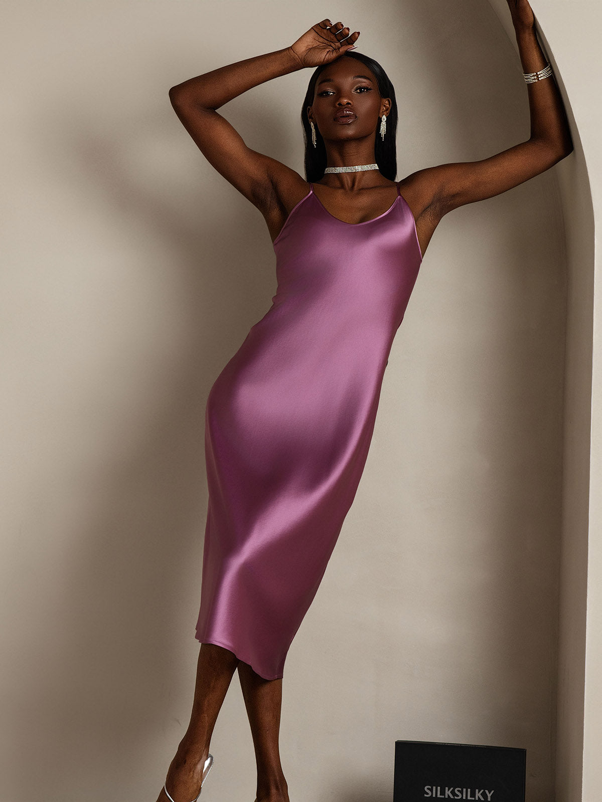 Pure Silk Spaghetti Strap V-neck Midi Nightgown