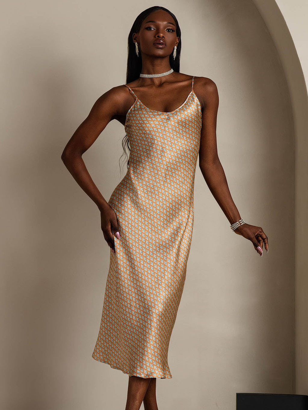 Pure Silk Spaghetti Strap Midi Nightgown