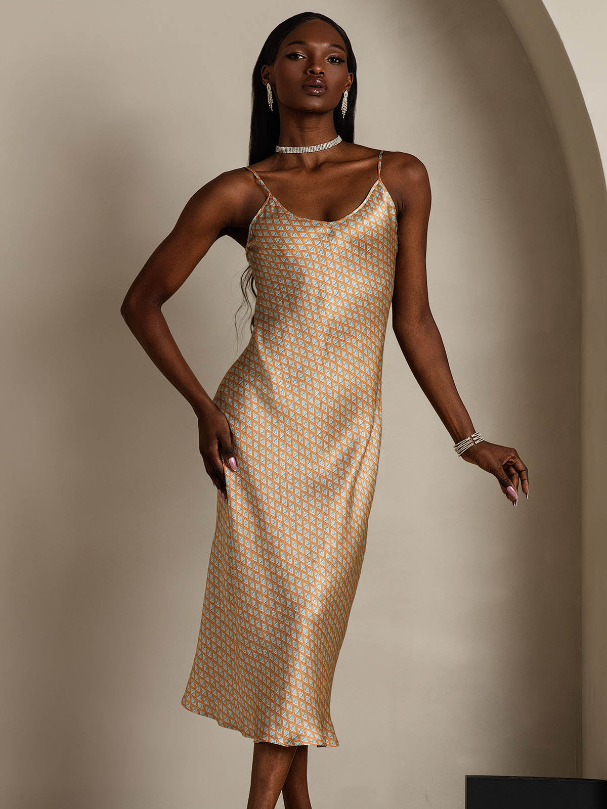 Pure Silk Spaghetti Strap Midi Nightgown