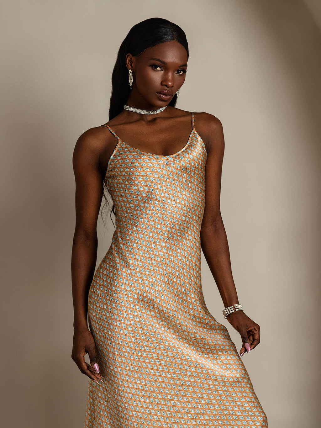 Pure Silk Spaghetti Strap V-neck Midi Nightgown