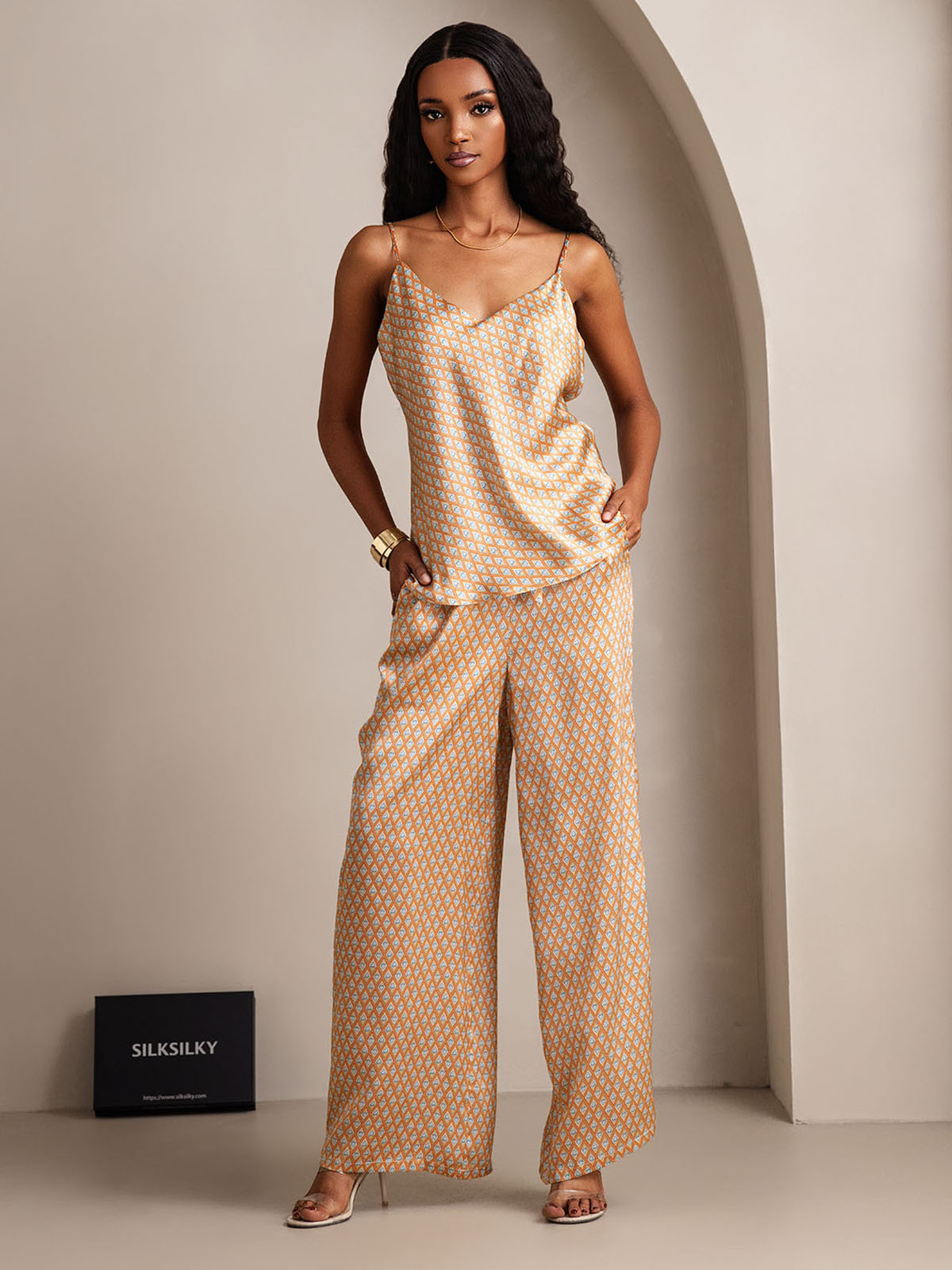 Pure Silk Cami & Wide Leg Pants Pajama Set