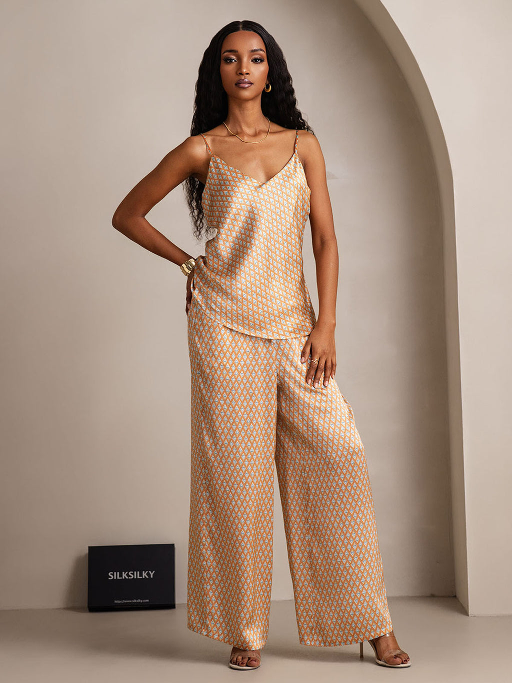 Pure Silk Cami & Wide Leg Pants Pajama Set