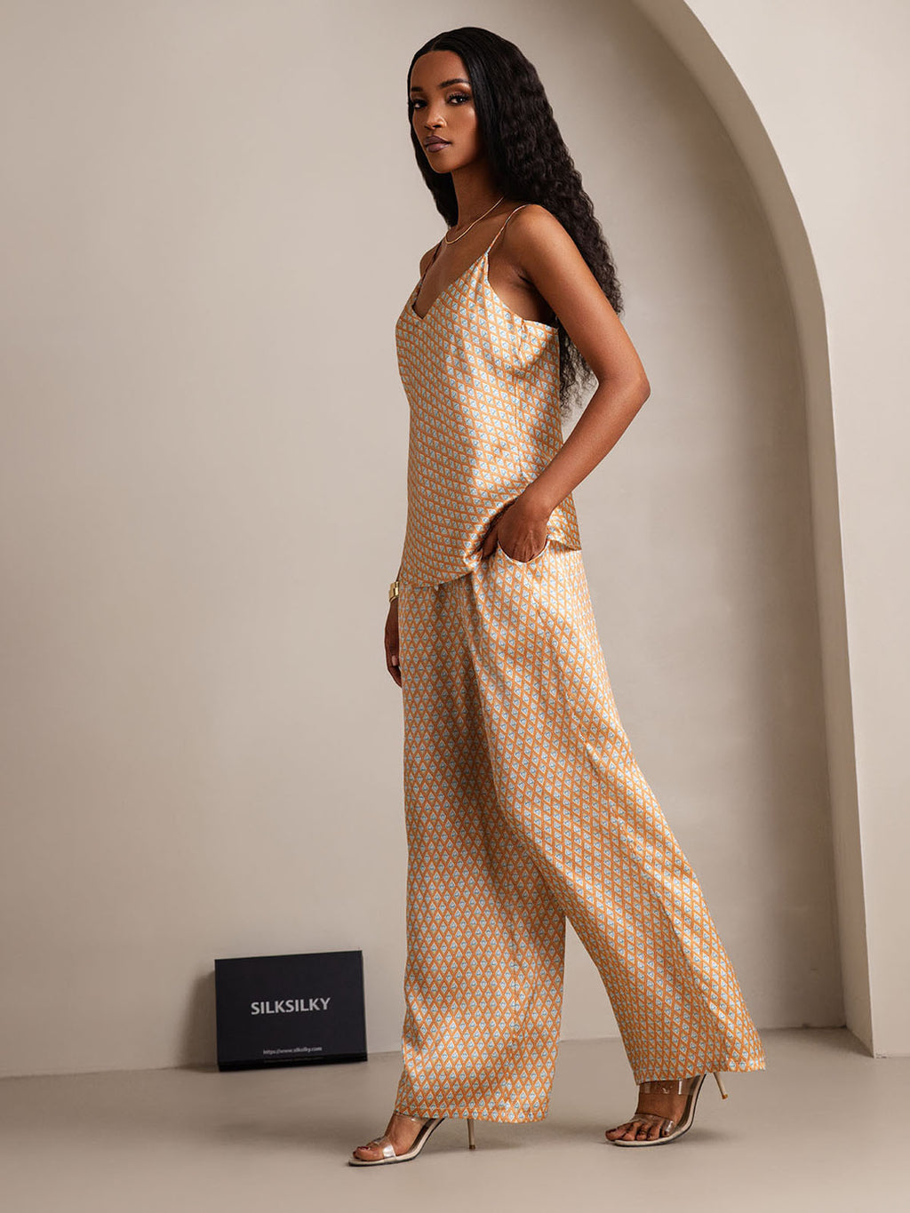 Pure Silk Cami & Wide Leg Pants Pajama Set