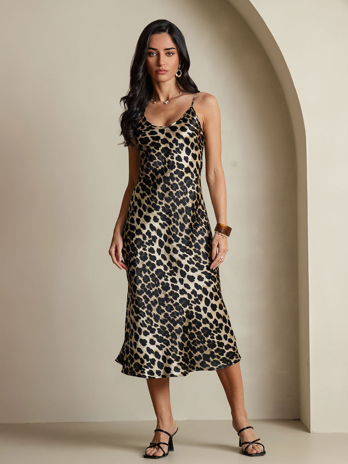 Pure Silk Spaghetti Strap V-neck Midi Nightgown
