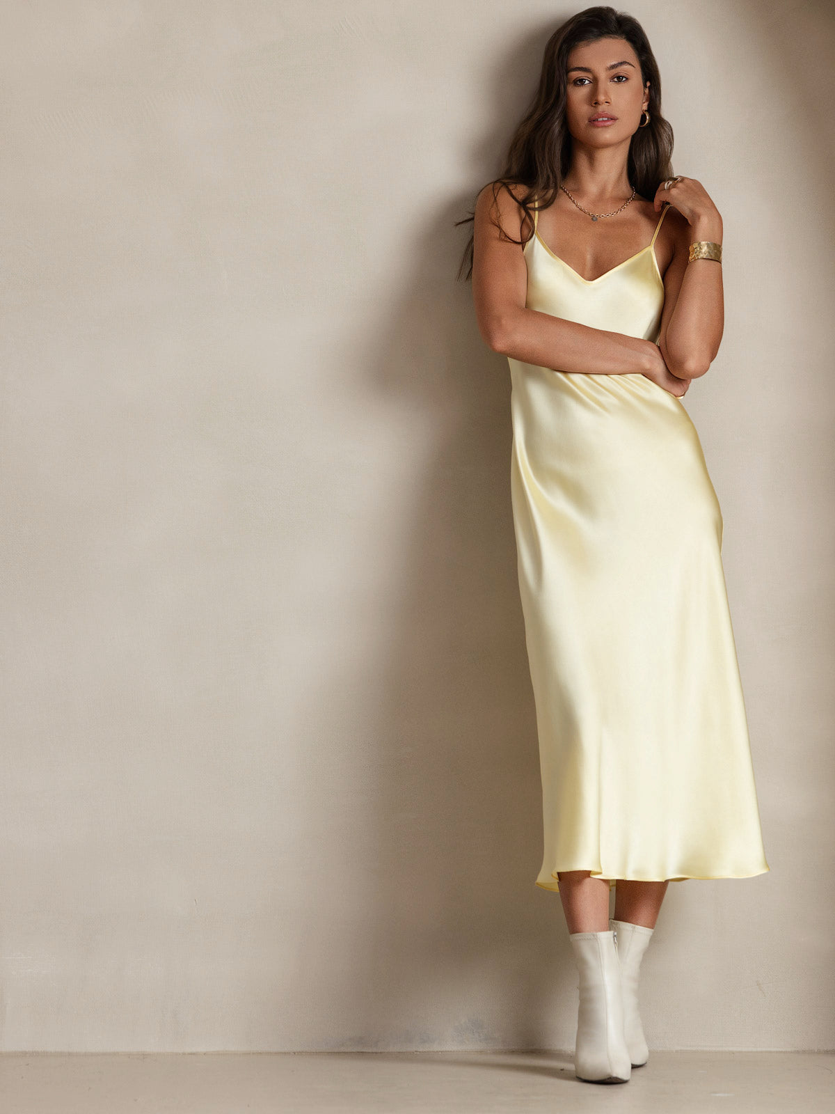 Pure Silk Spaghetti Strap V-neck Midi Nightgown