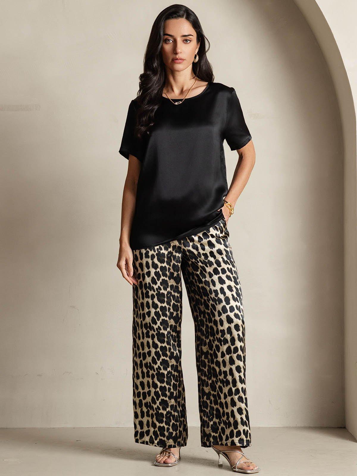 Pure Silk Casual Short-sleeved Pajama Set