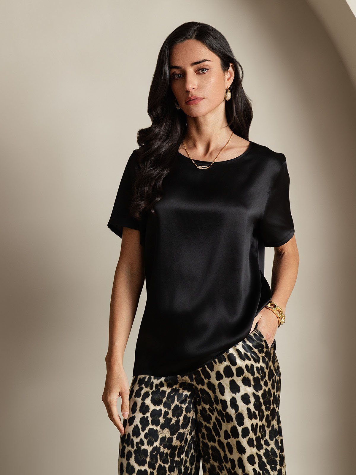 Pure Silk Casual Short-sleeved Pajama Set