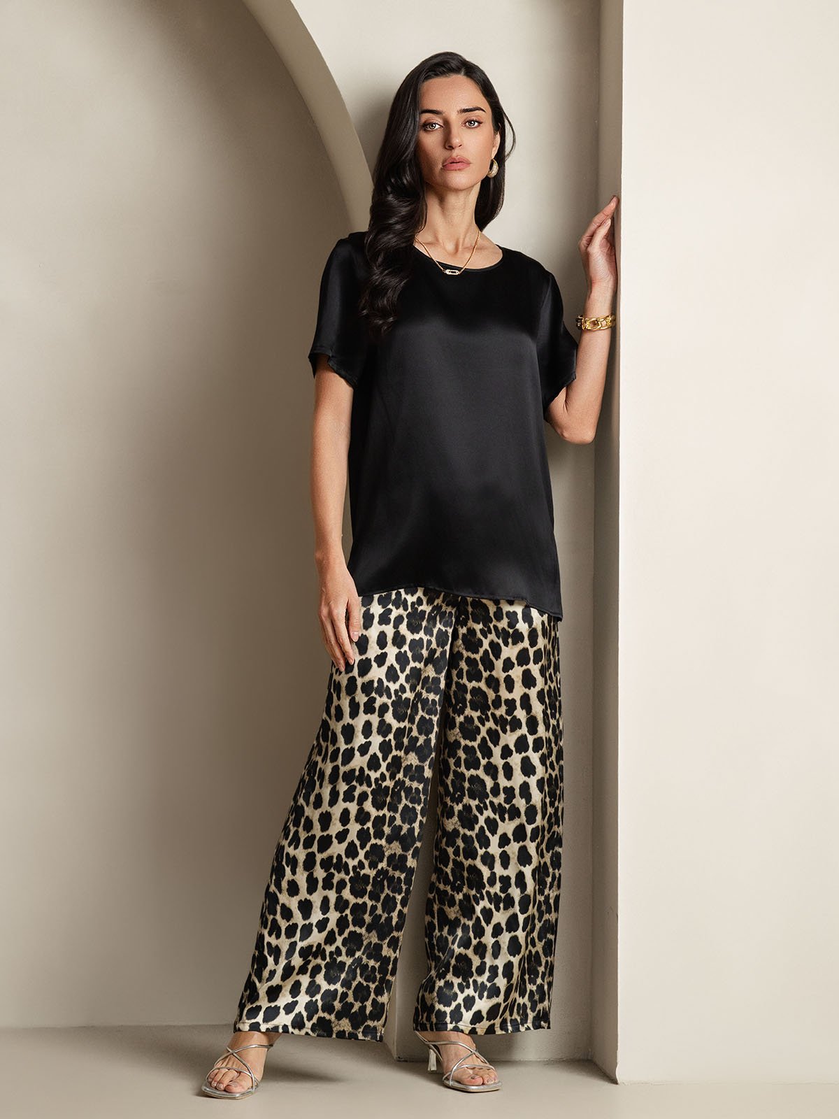 Pure Silk Casual Short-sleeved Pajama Set