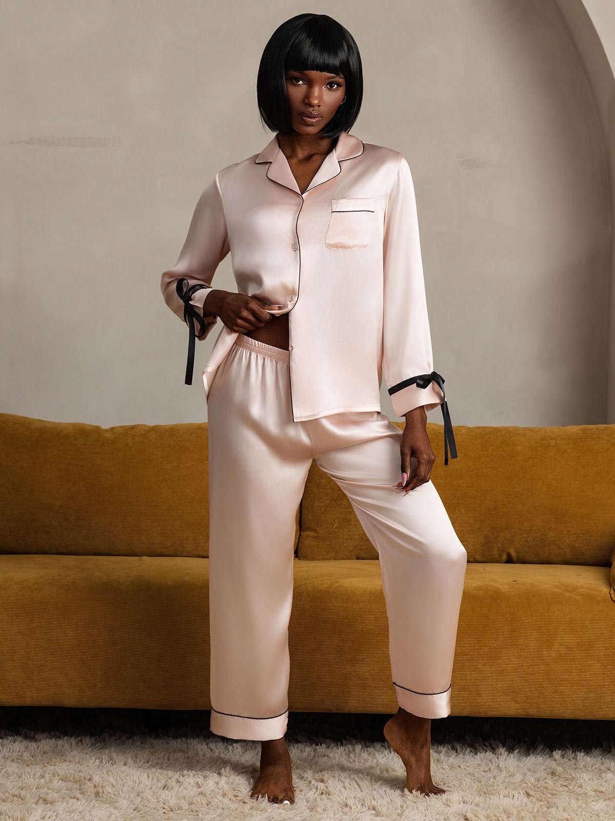 Pure Silk Long Sleeve Pants Pajama Set