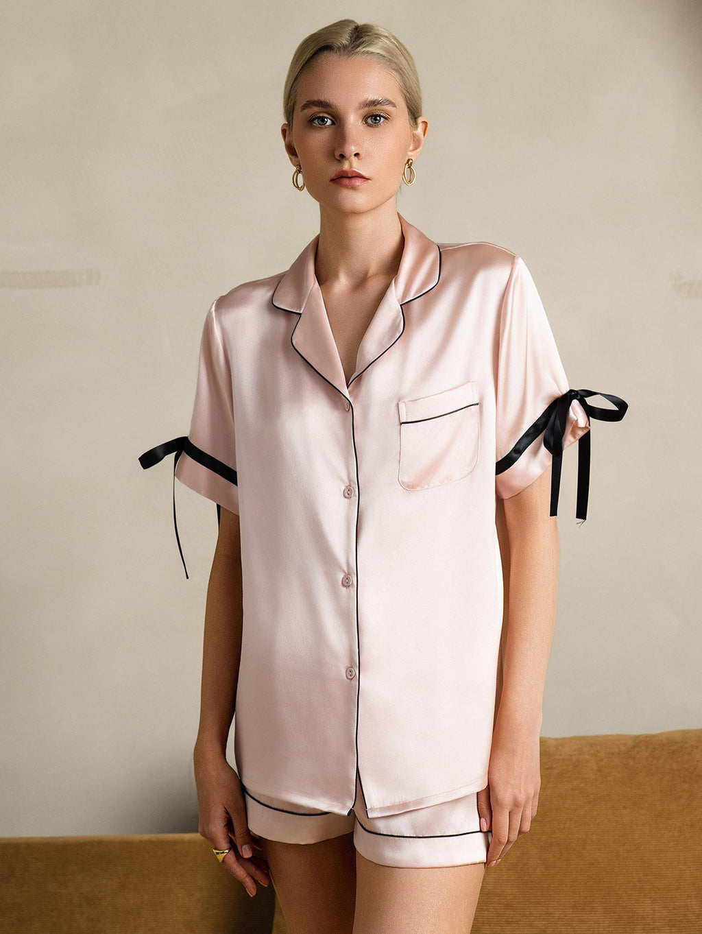 Pure Silk Short-Sleeved Shorts Pajama Set