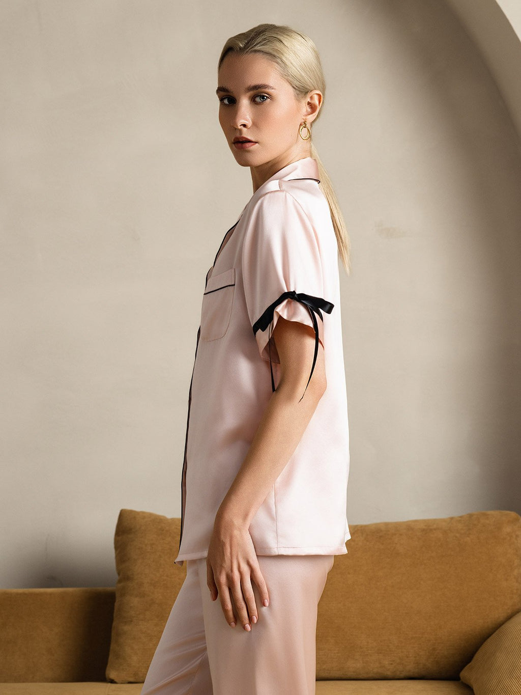 Pure Silk Short-Sleeved Pants Pajama Set