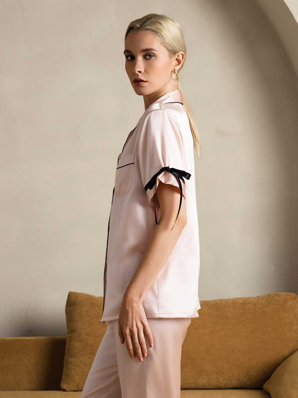 Pure Silk Short-Sleeved Pants Pajama Set