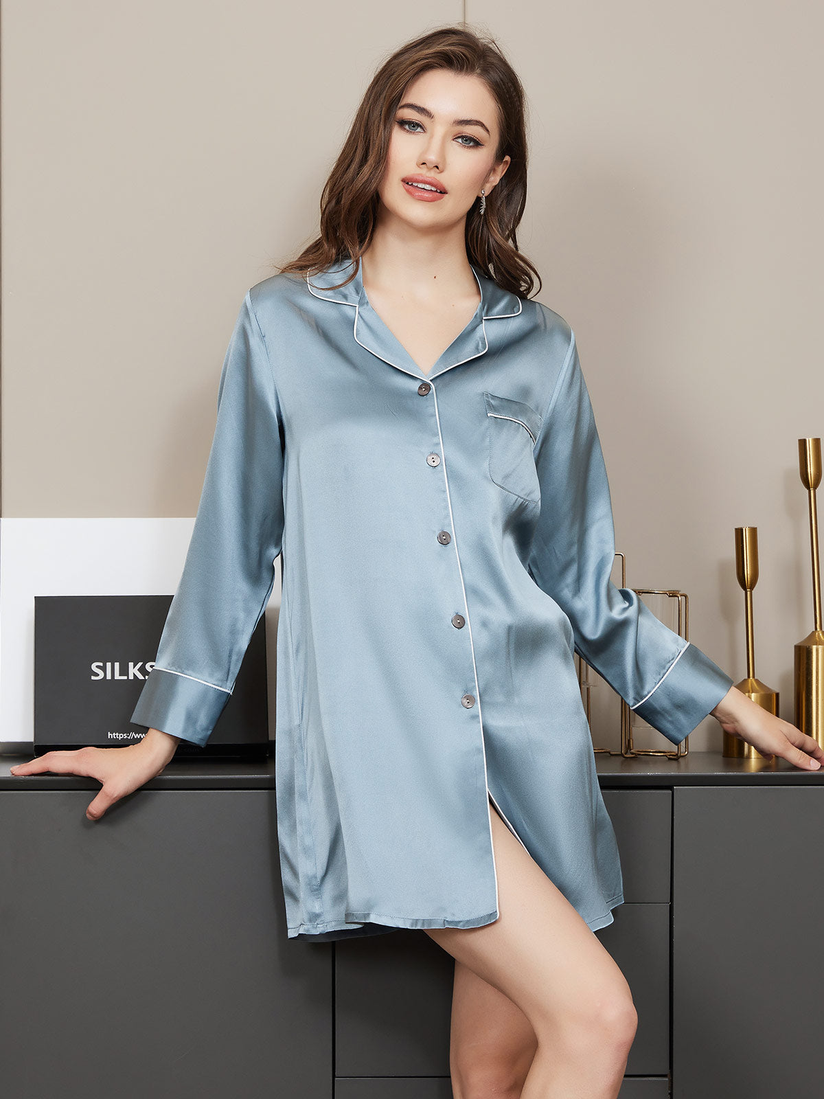 Pure Silk Classic Button Up Nightshirt