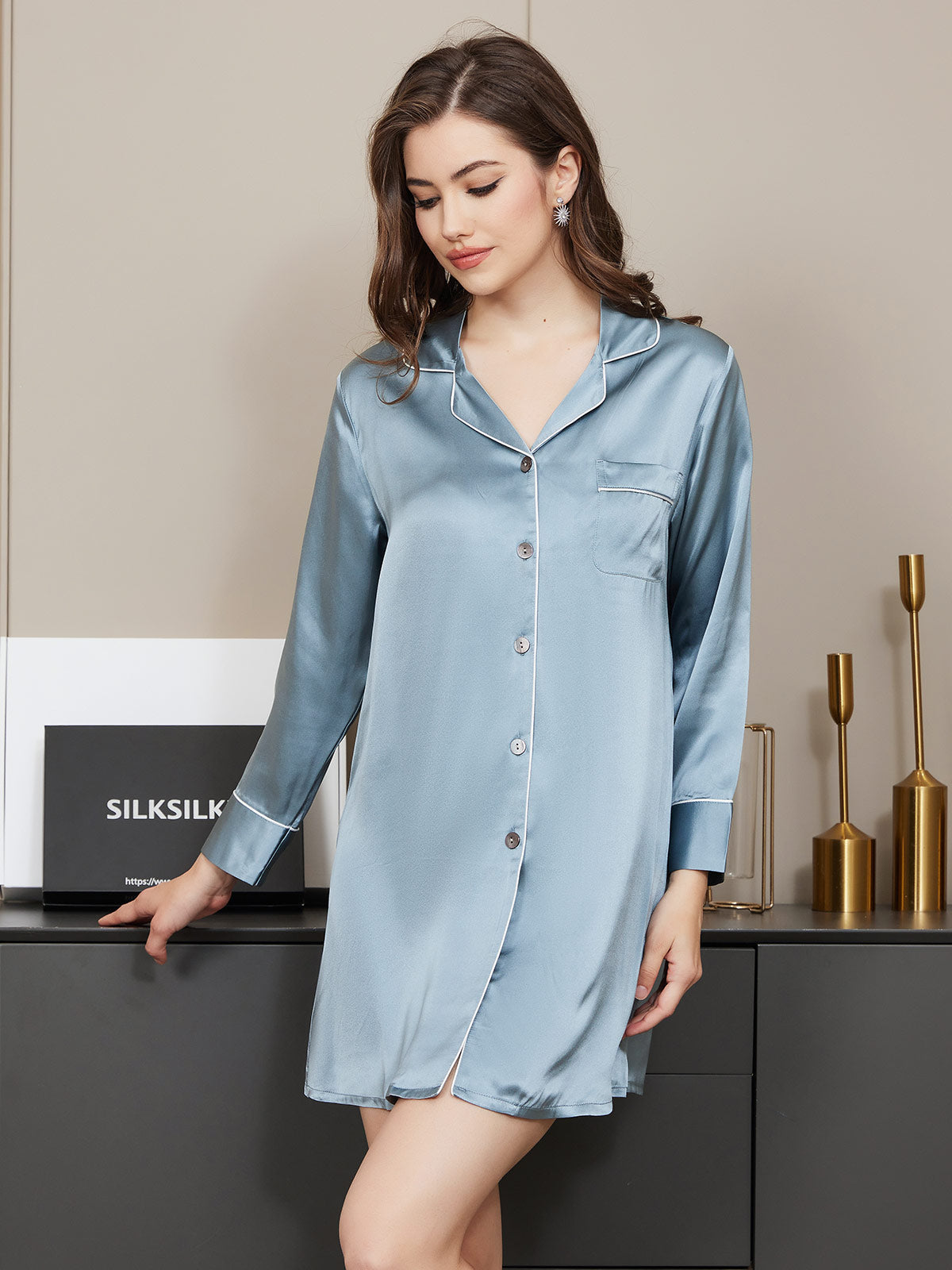 Pure Silk Classic Button Up Nightshirt