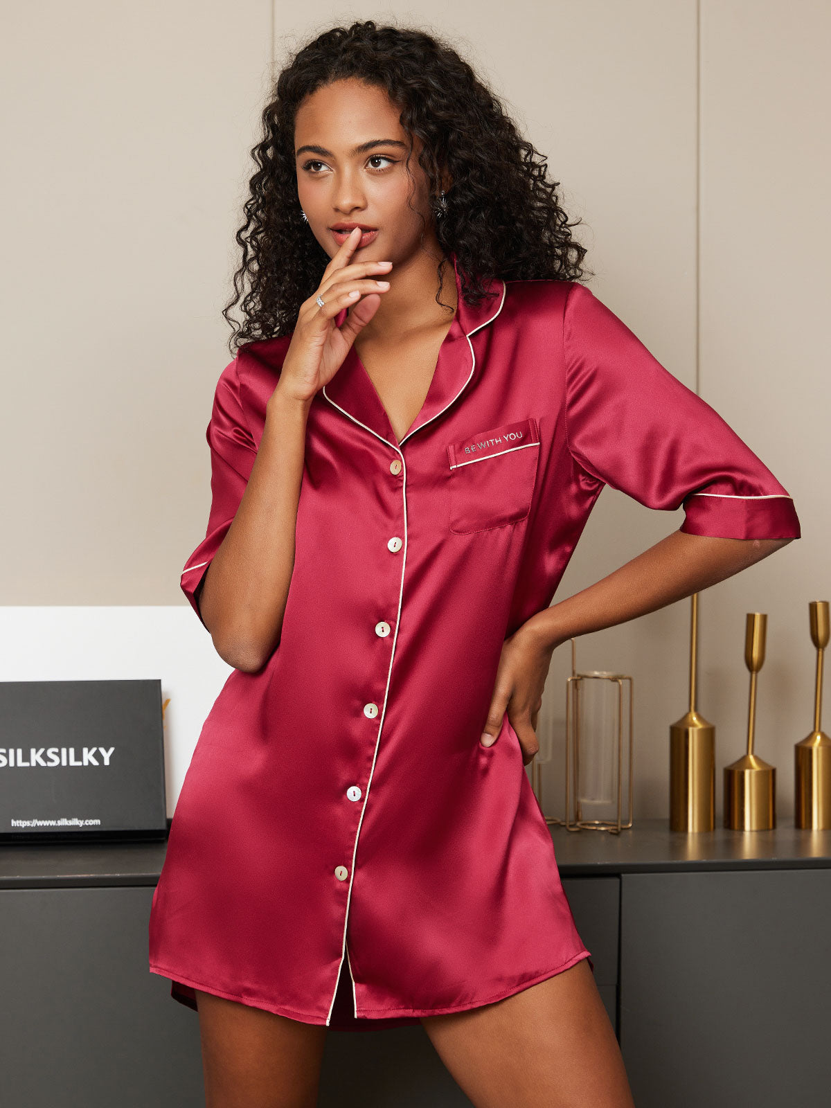 Pure Silk Half Sleeve Nightshirt