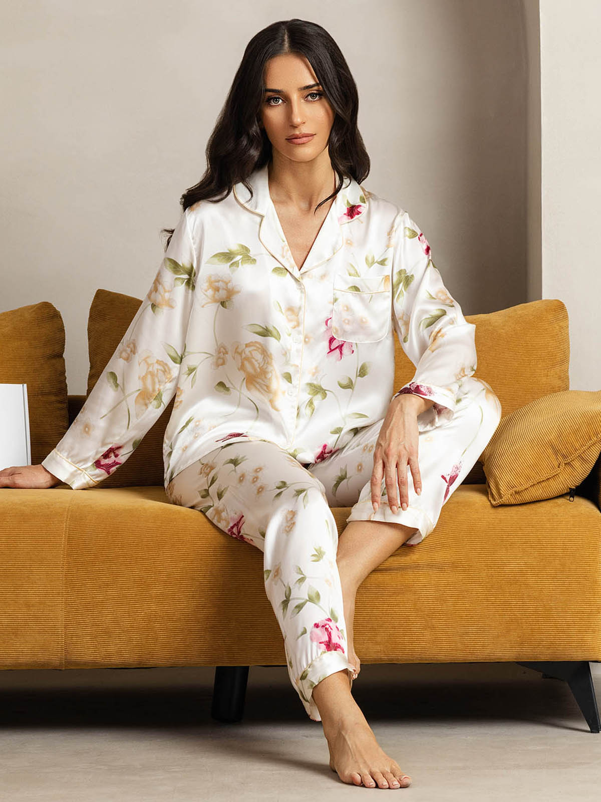Women's Natural Silk Long Sleeve Pajama Set