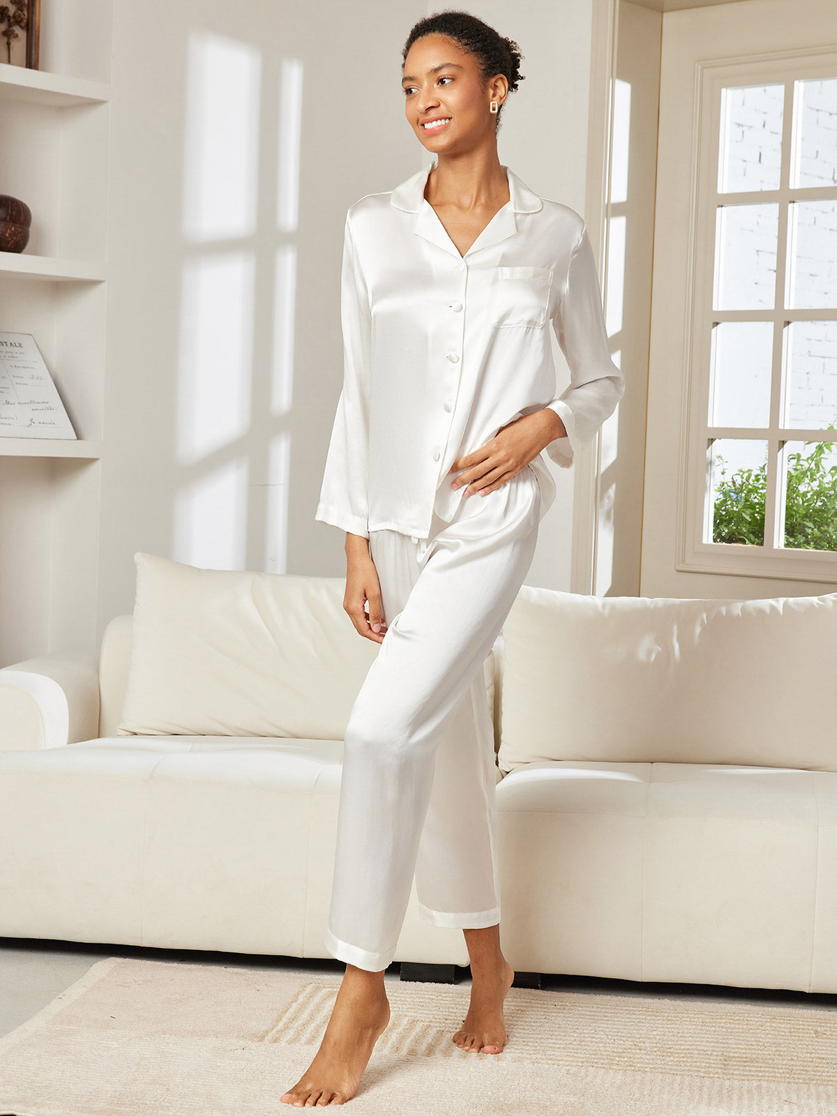 Women's 100% Mulberry Silk Long Sleeve Pajama Set