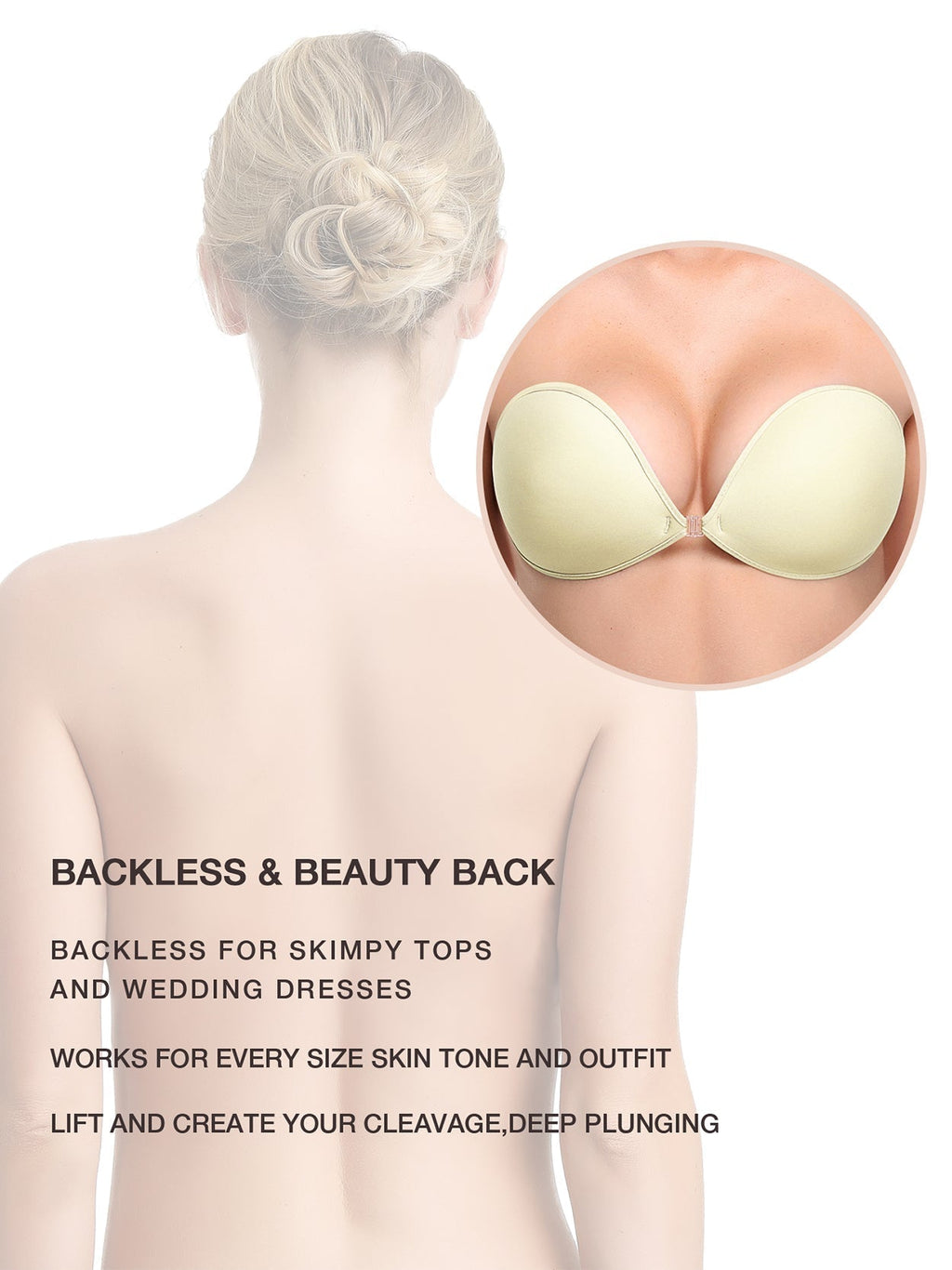 Adhesive Push-up Reusable Self Silicone Bra Beige