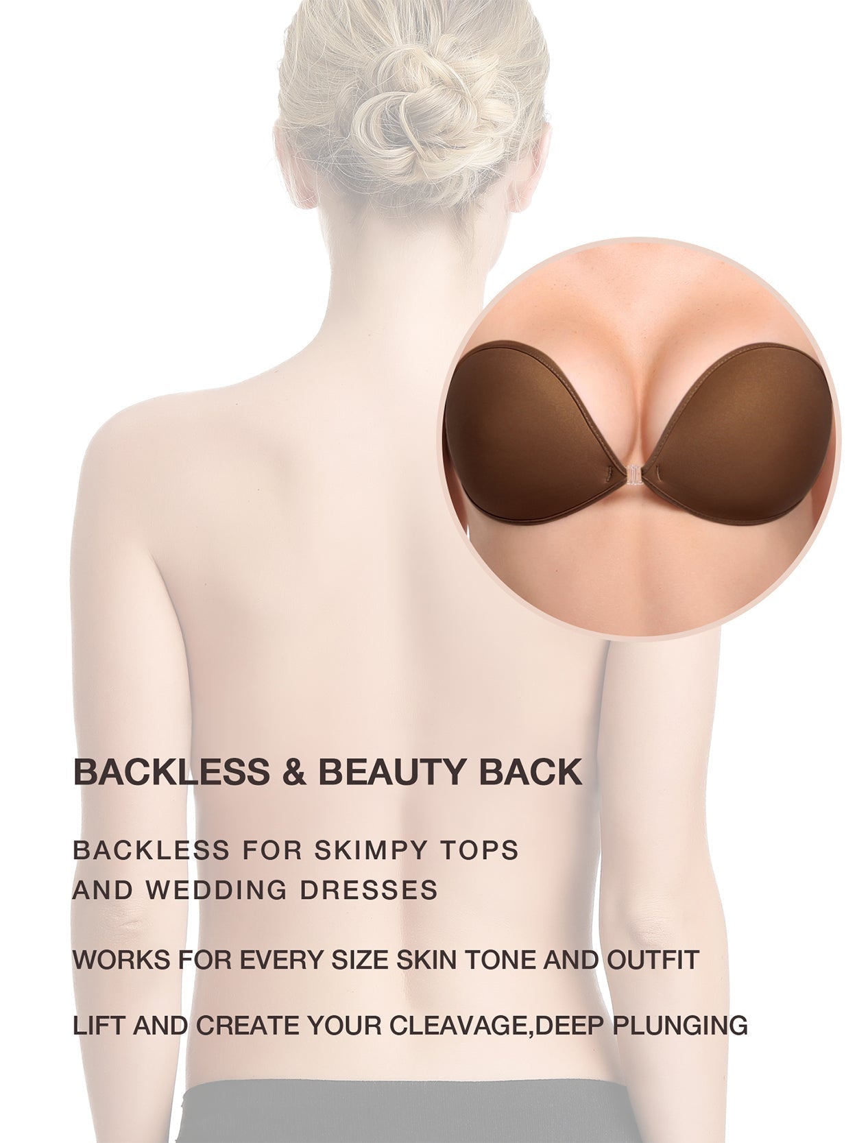 Adhesive Push-up Reusable Self Silicone Bra Coffee Brown
