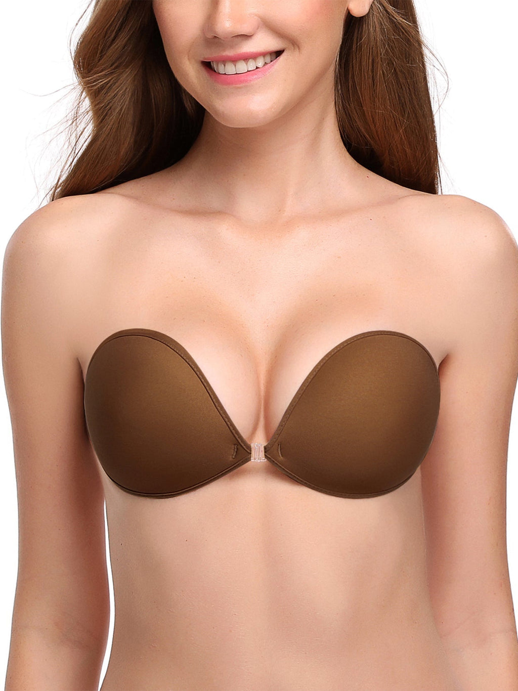 Adhesive Push-up Reusable Self Silicone Bra Coffee Brown