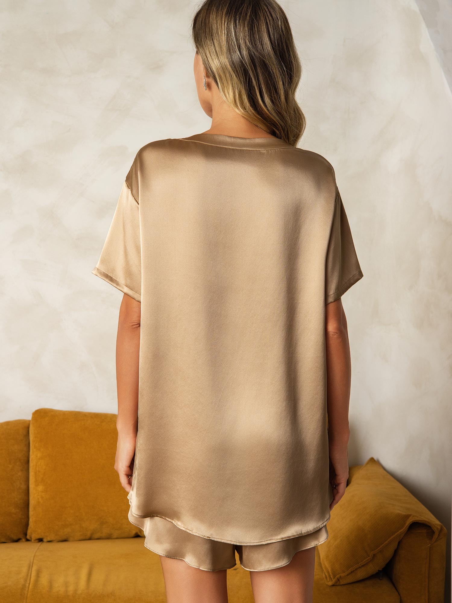 Women's Silk Oversized Tee Short Pajama Set