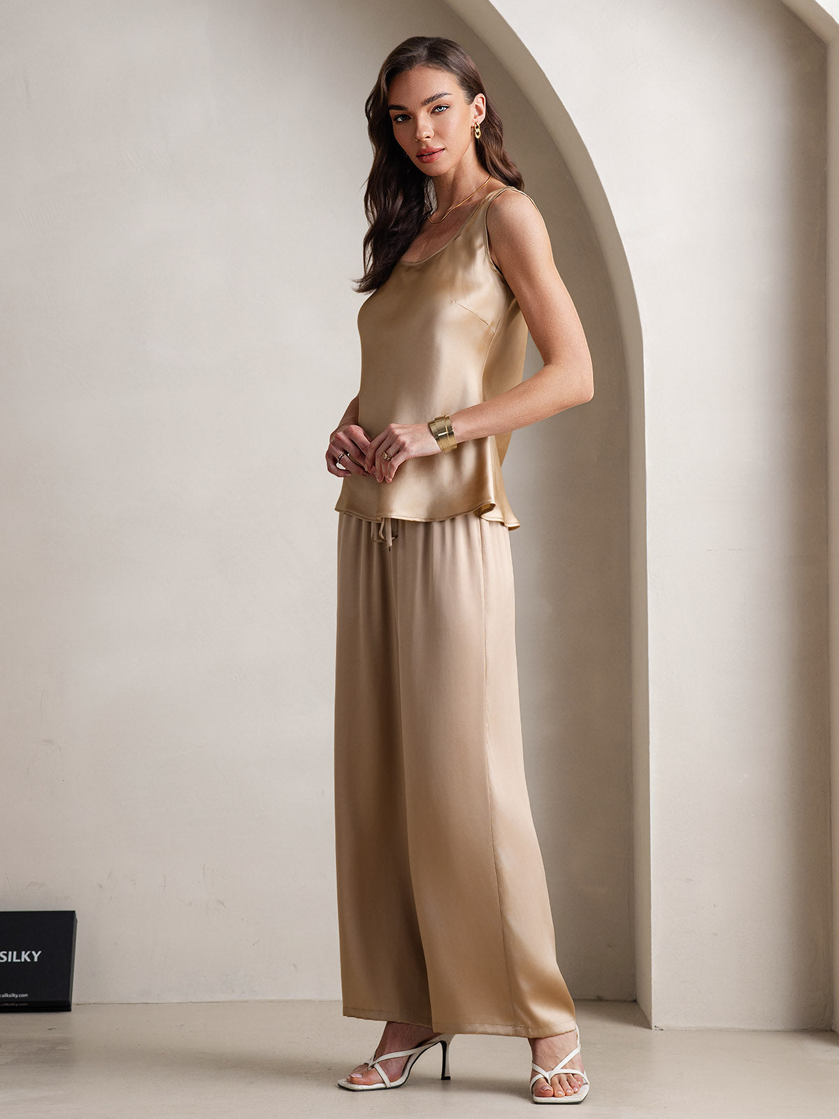 Pure Silk Cami & Wide Leg Pants Pajama Set