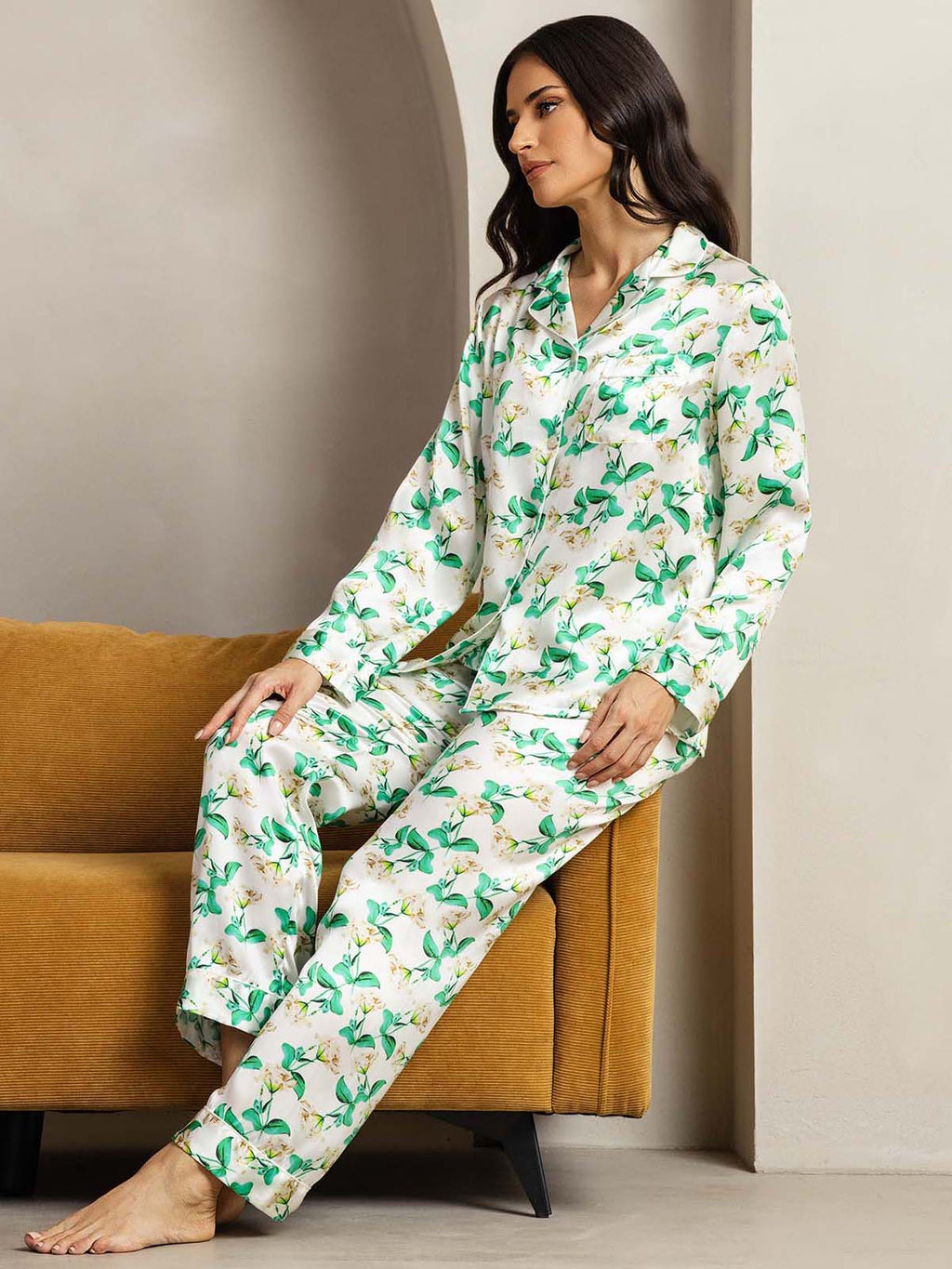 Women's Natural Silk Long Sleeve Pajama Set