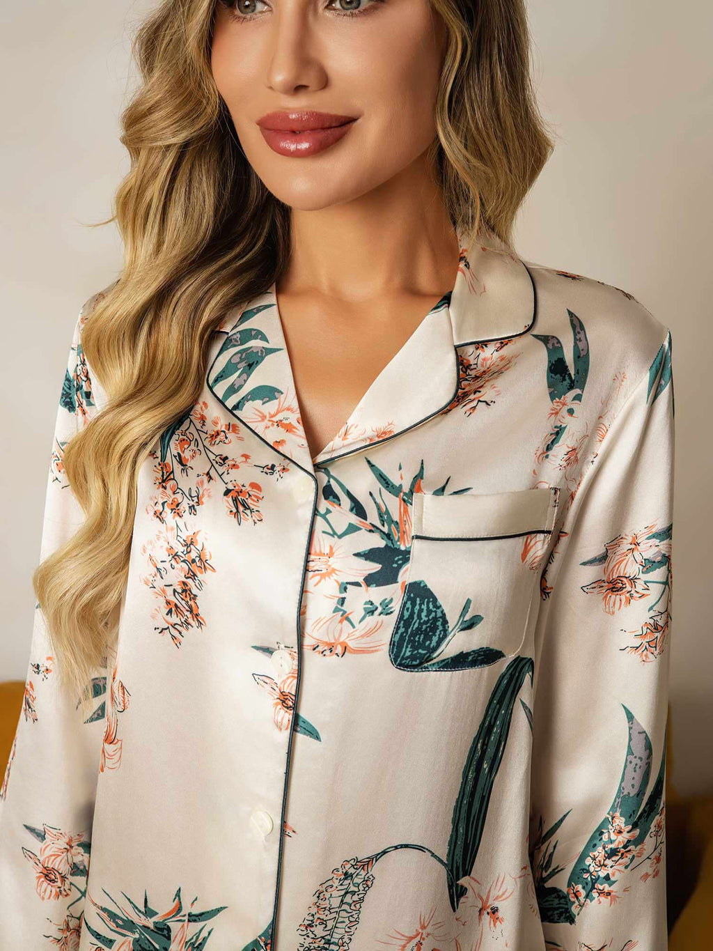 Printed Luxurious Pure Silk Pajamas Set 2Pcs