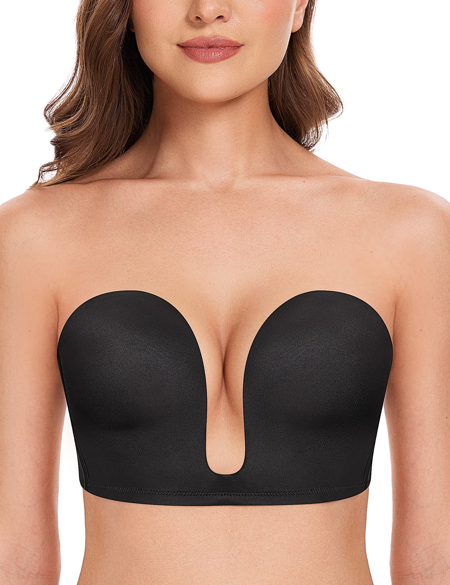 Deep V Wireless Push-Up Bra Black