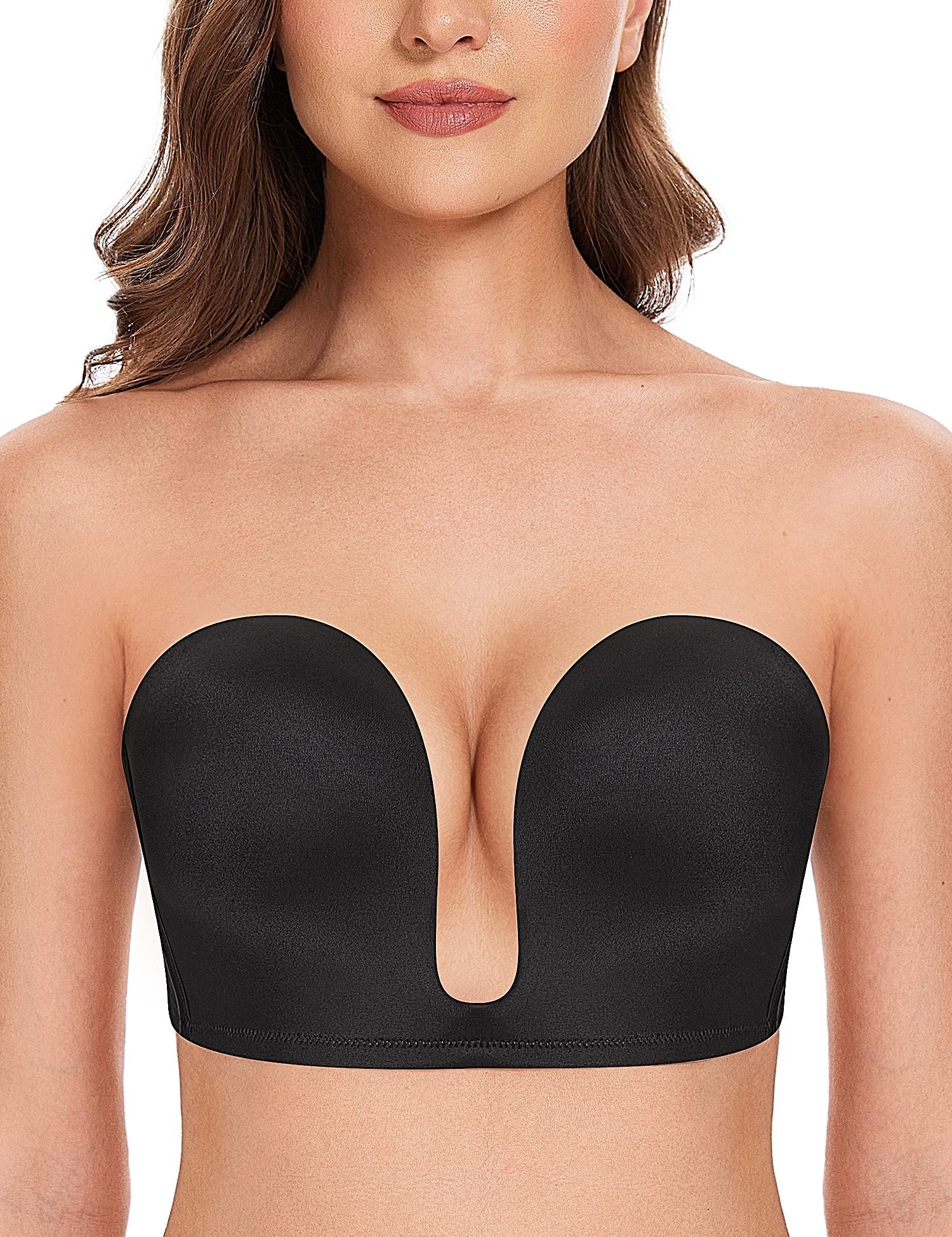 Deep V Wireless Push-Up Bra Black