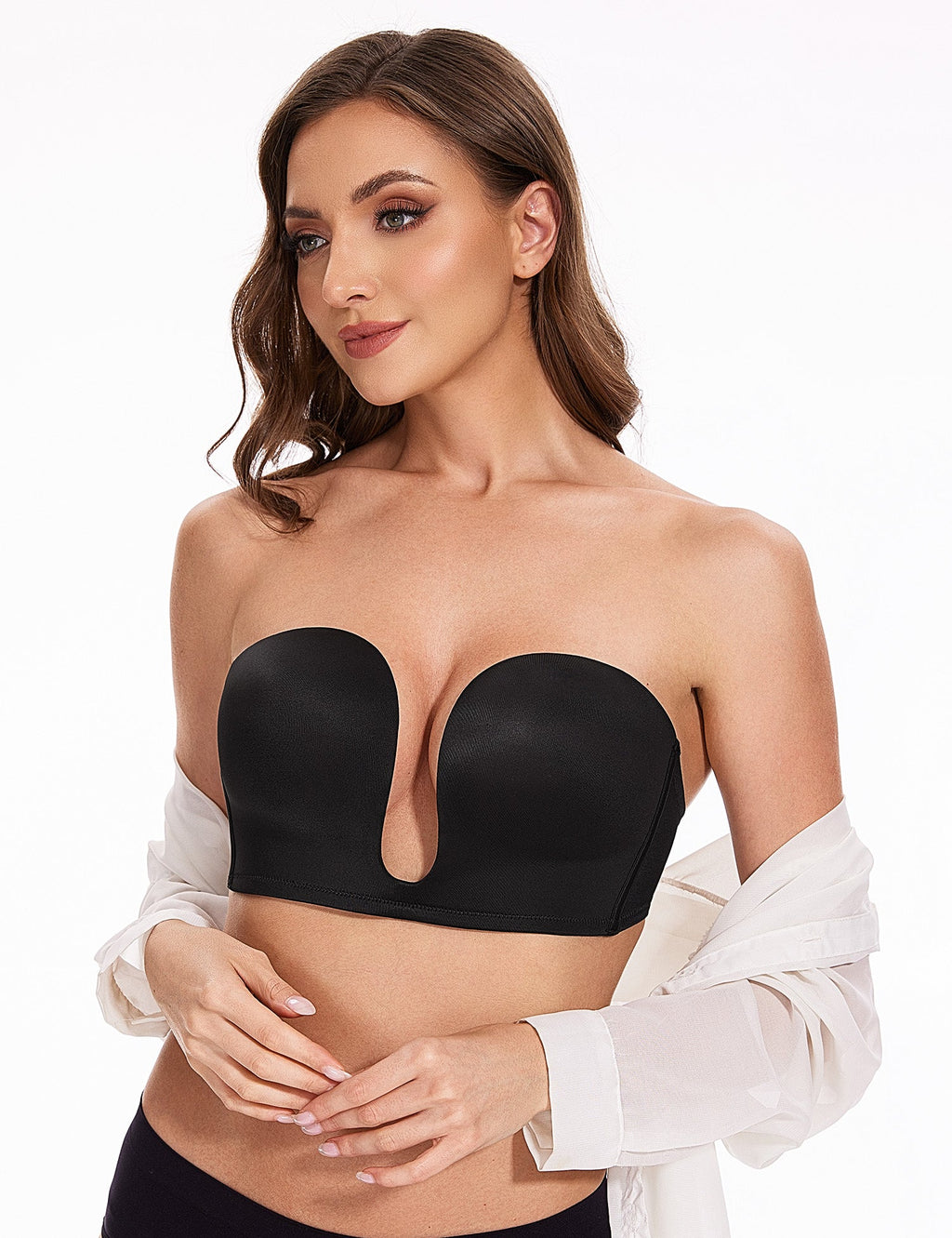 Deep V Wireless Push-Up Bra Black