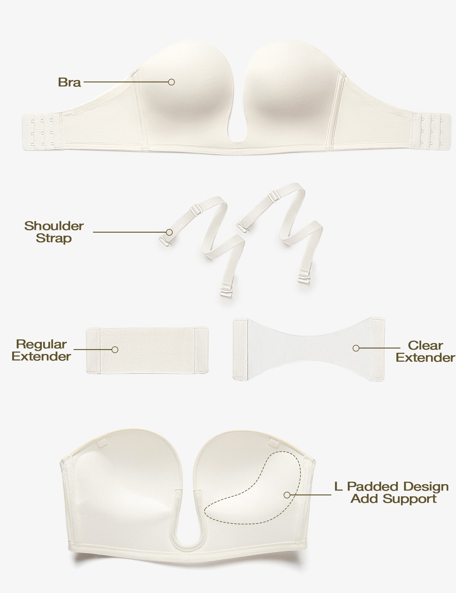 Deep V Wireless Push-Up Bra Ivory