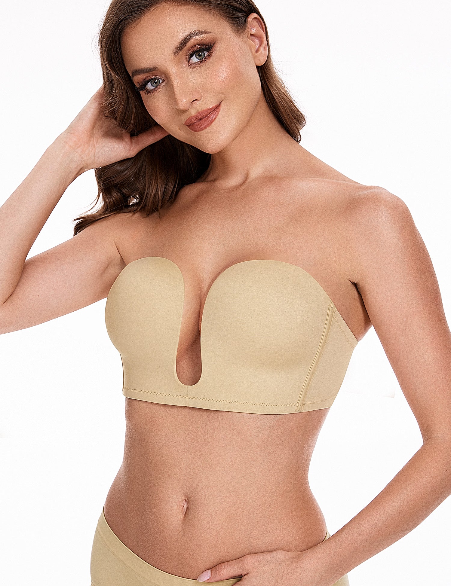 Deep V Wireless Push-Up Bra Nude