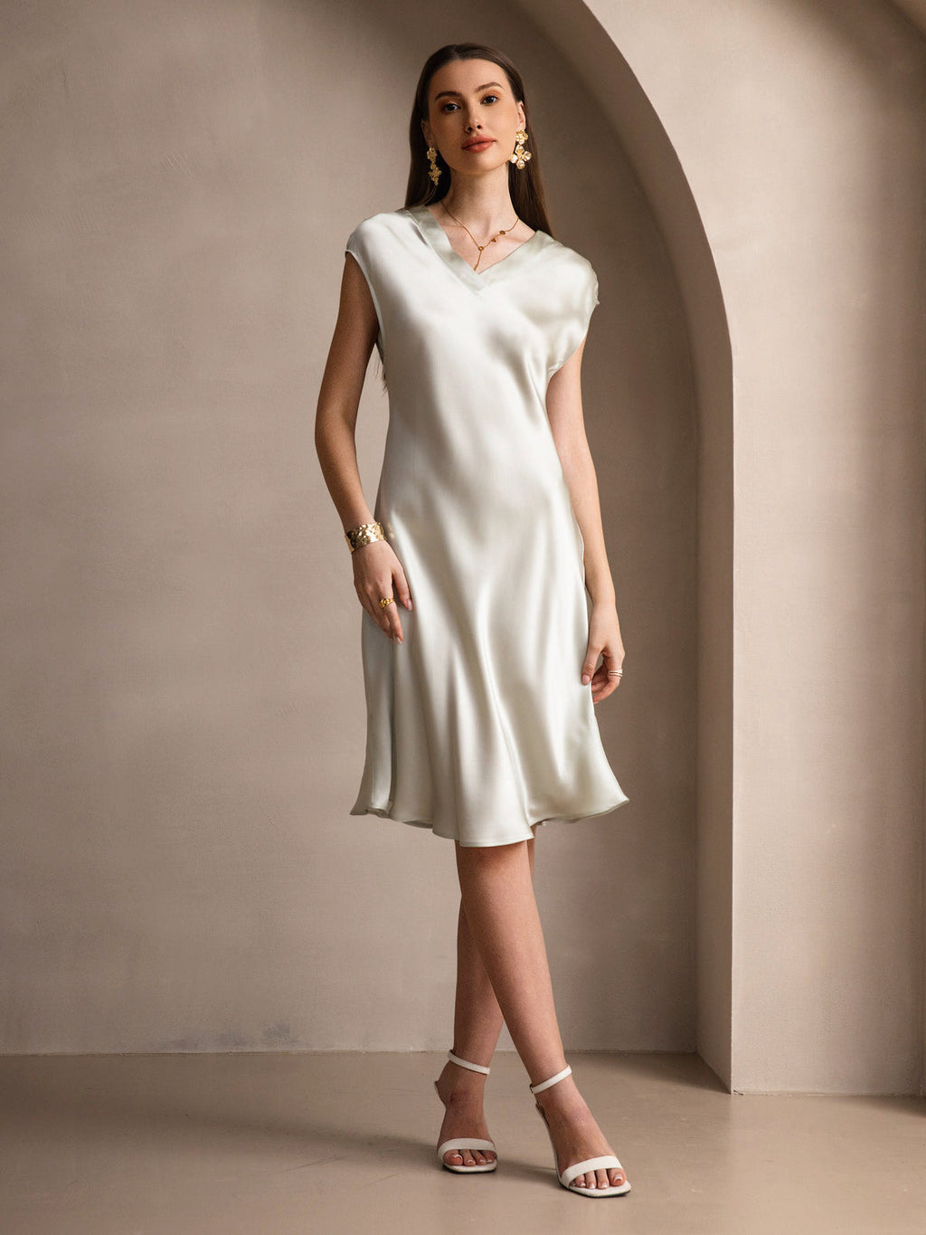Pure Silk Cap Sleeve V-neck Nightgown