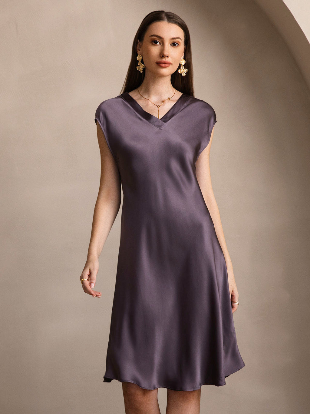 Pure Silk Cap Sleeve V-neck Nightgown