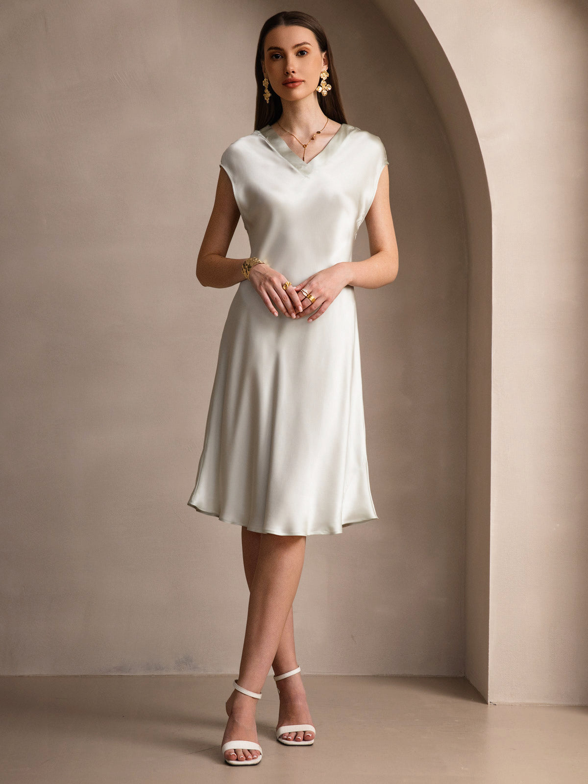 Pure Silk Cap Sleeve V-neck Nightgown