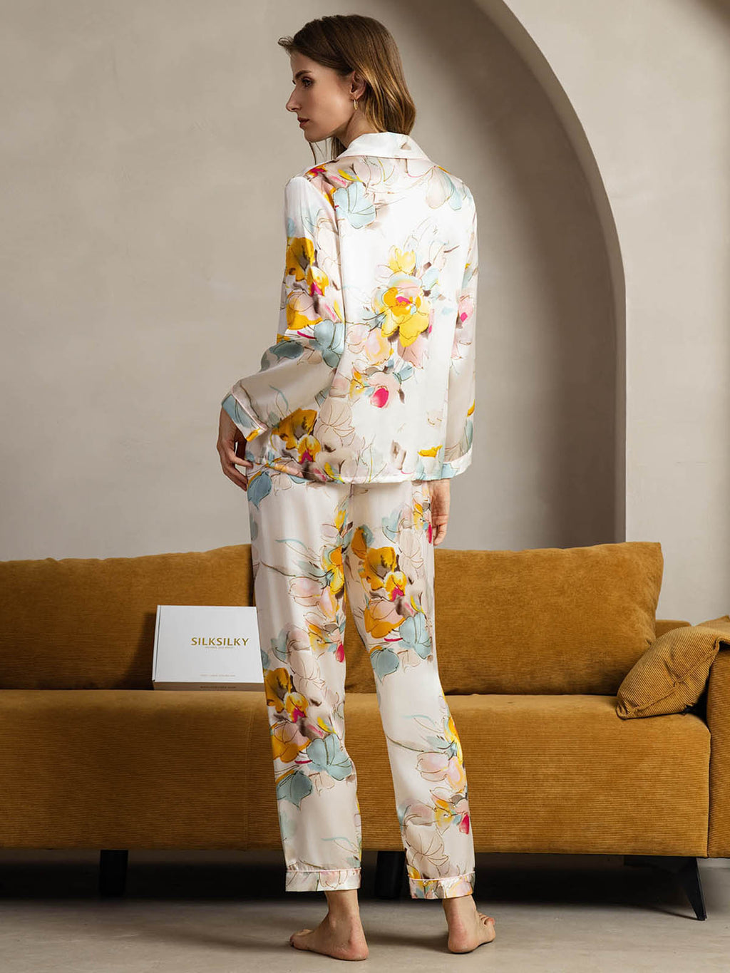 Pure Silk Binding Trim Pajamas Set 2Pcs