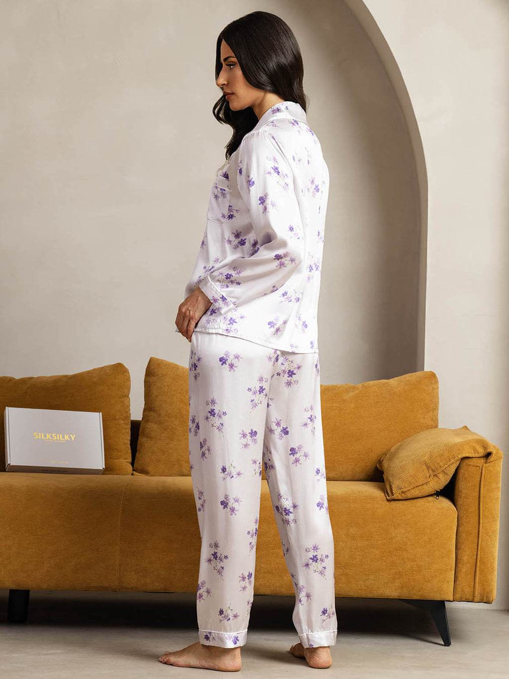 Pure Silk Binding Trim Pajamas Set 2Pcs