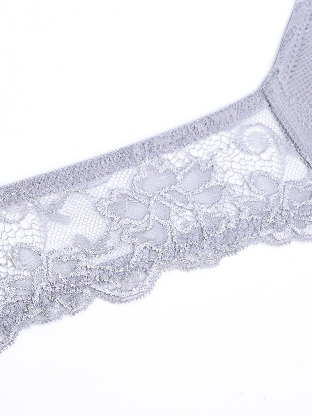 Floral Lace Push-Up Lightly Padded Demi Plunge Underwire Bra Grey
