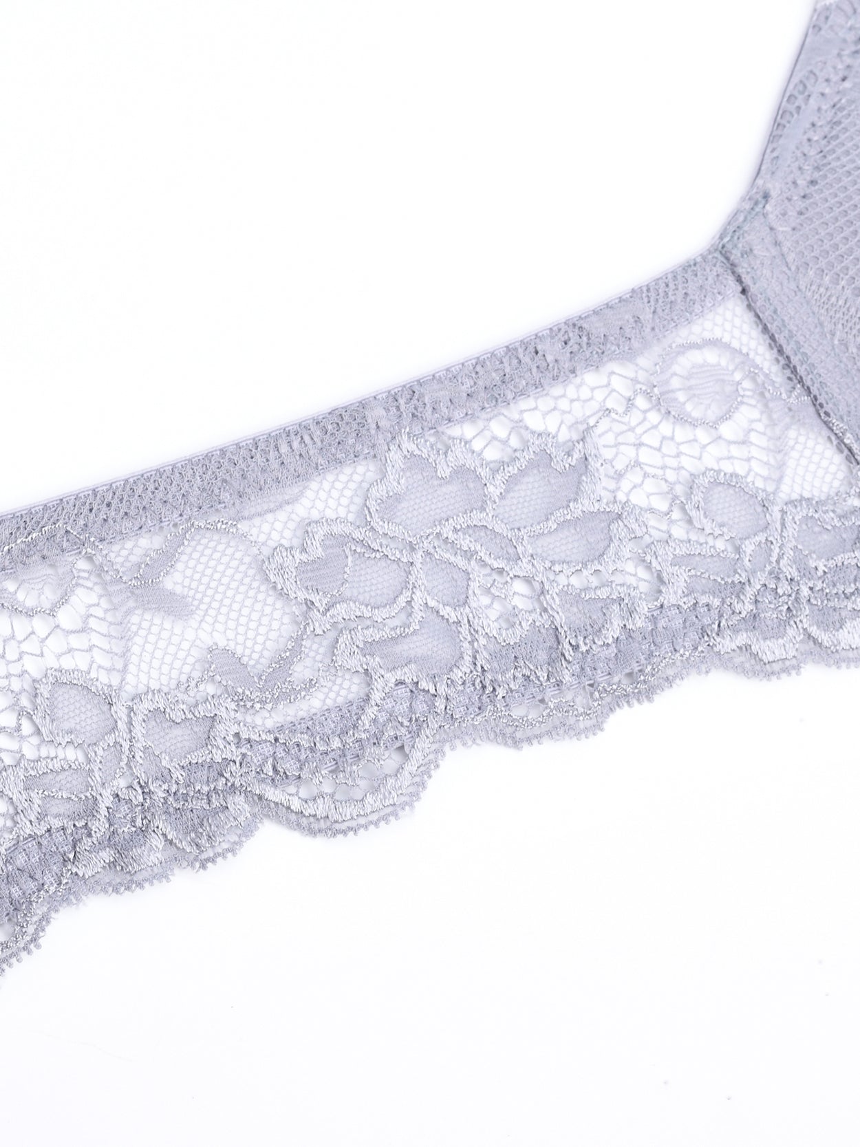 Floral Lace Push-Up Lightly Padded Demi Plunge Underwire Bra Grey