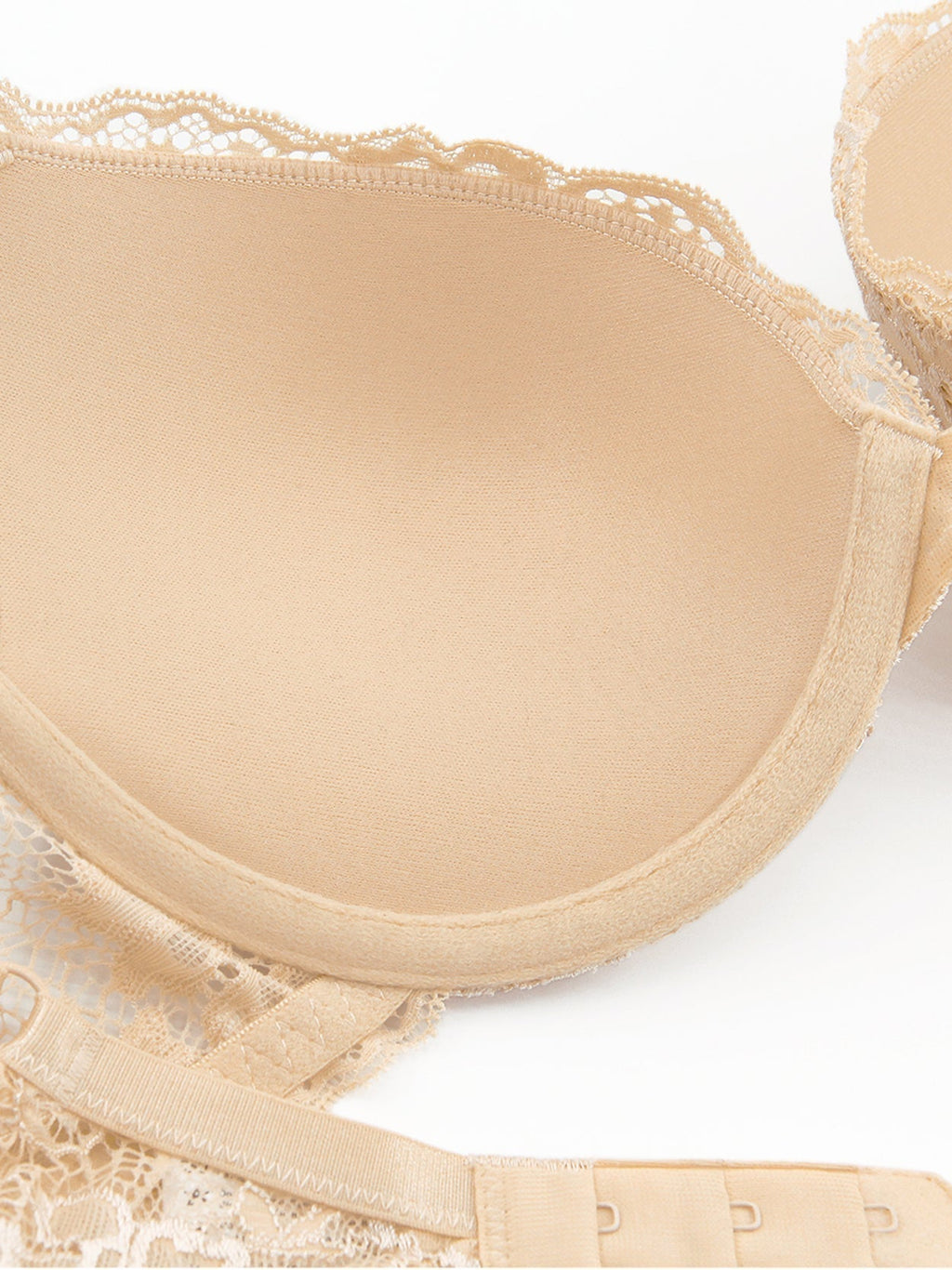 Floral Lace Push-Up Lightly Padded Demi Plunge Underwire Bra Nude