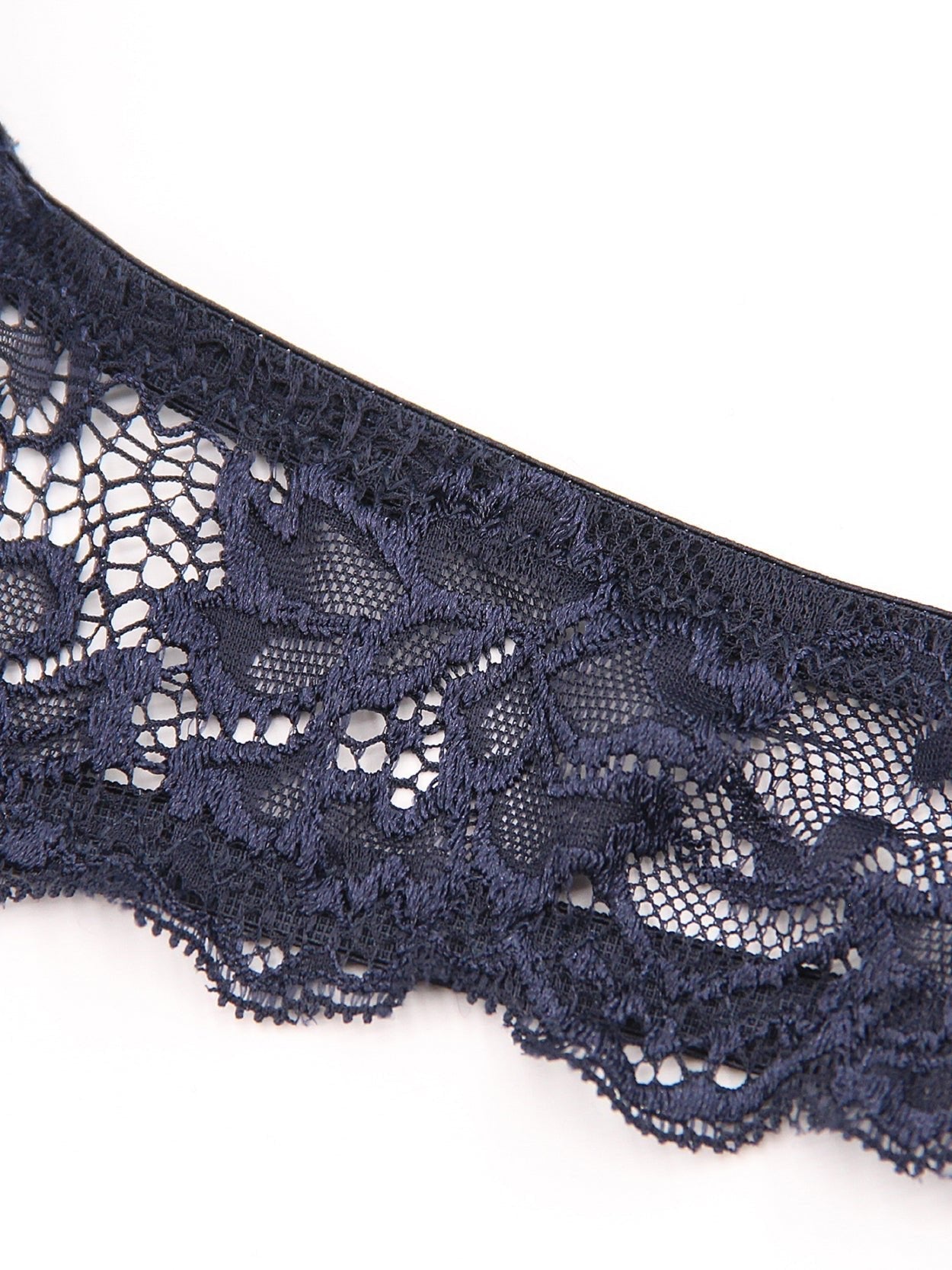 Floral Lace Push-Up Lightly Padded Demi Plunge Underwire Bra Dark Blue