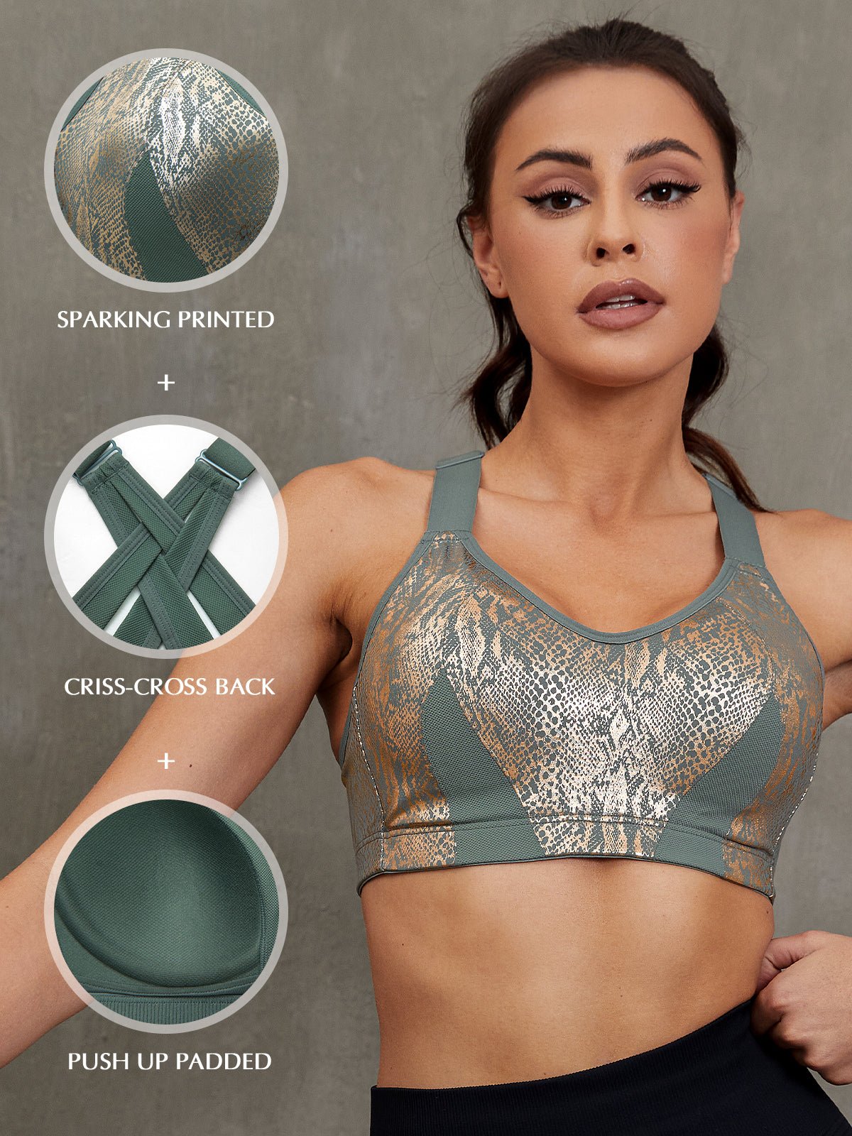 High Impact Sparkly Padded Racerback Bras Moss Green