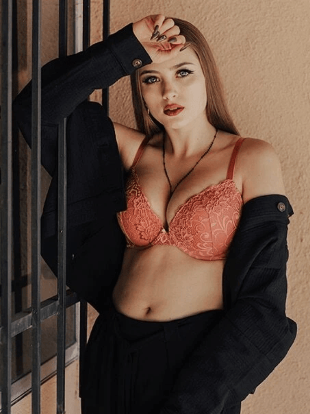 Lace Push Up Bra Lightly Padded Demi Plunge Bra Peach Red