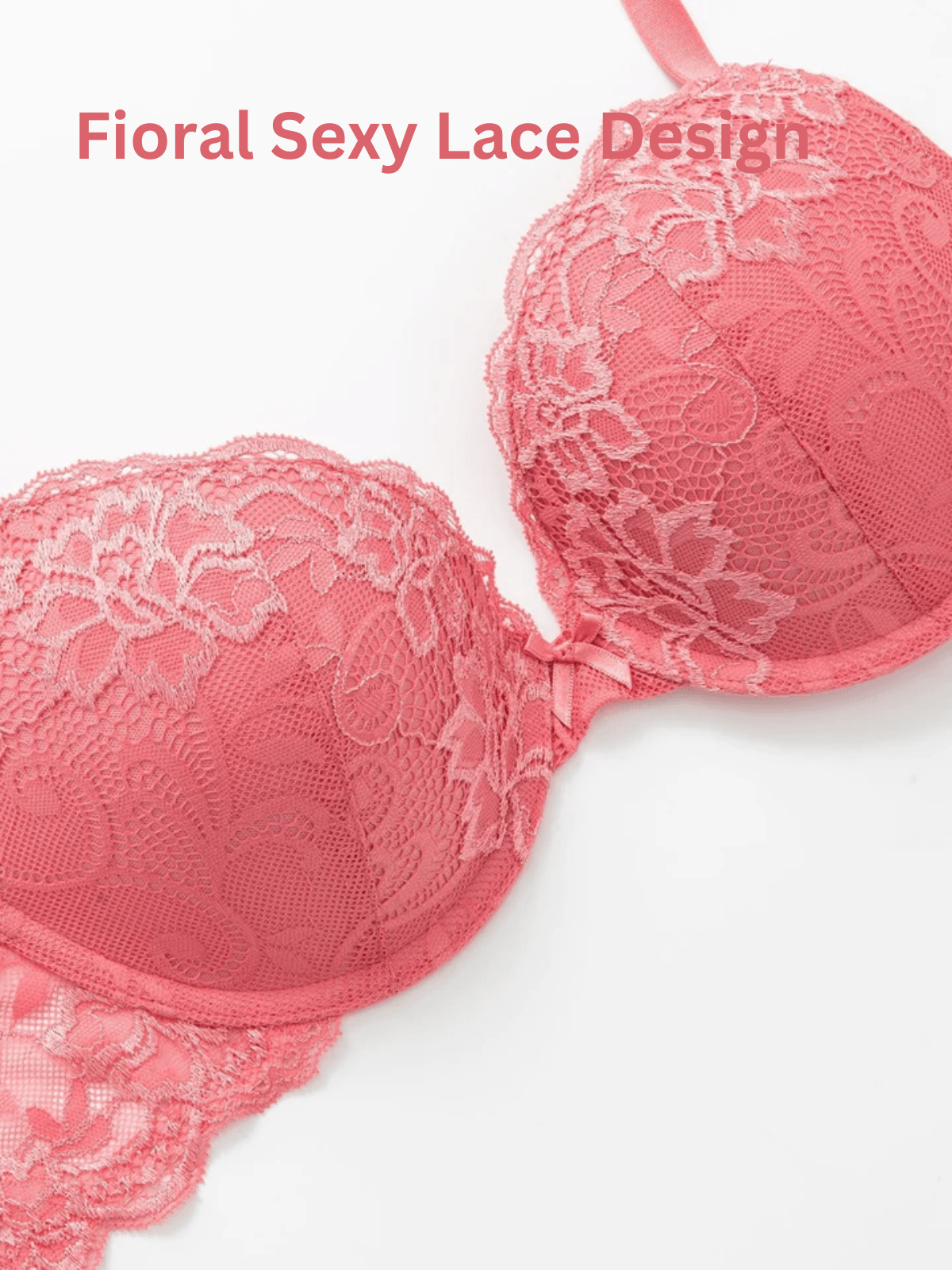 Lace Push Up Bra Lightly Padded Demi Plunge Bra Peach Red