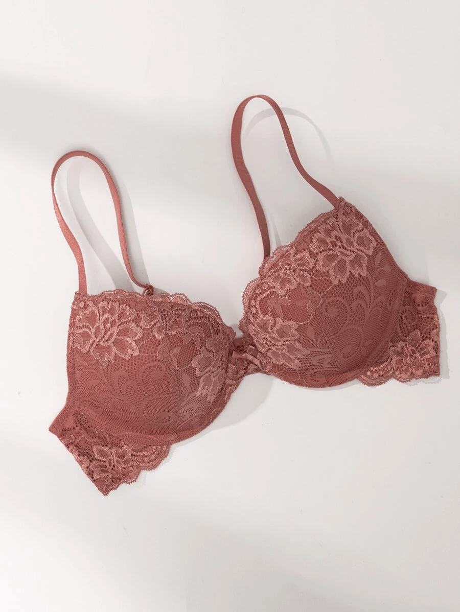 Lace Push Up Bra Lightly Padded Demi Plunge Bra Cinnabar Red