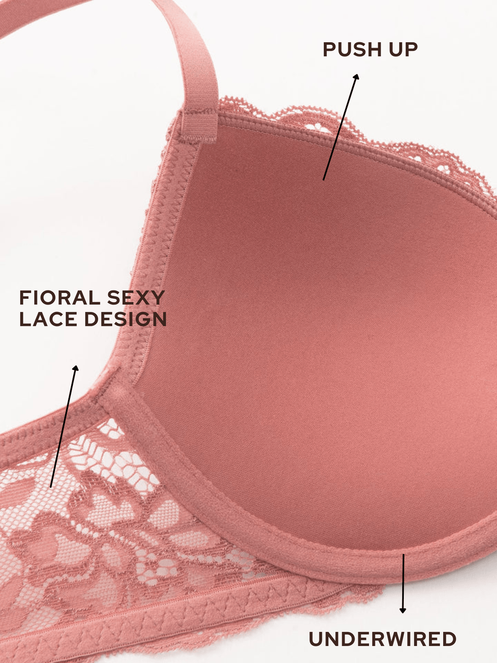 Lace Push Up Bra Lightly Padded Demi Plunge Bra Cinnabar Red